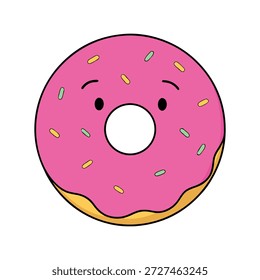 Verspielter dreidimensionaler Donut mit Sprinklern und glücklichem Gesicht einzeln auf Weiß