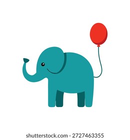 Elefante tridimensional juguetón con la cola del globo aislada en el fondo blanco limpio