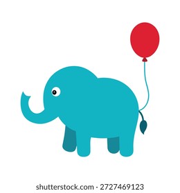 Elefante tridimensional juguetón con la cola en forma de globo aislada en el fondo blanco limpio