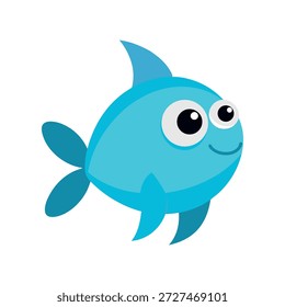 Peces tridimensionales juguetones con grandes ojos redondos nadando sobre fondo blanco