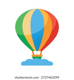 Globo de aire caliente tridimensional juguetón con las rayas del arco iris aisladas en blanco