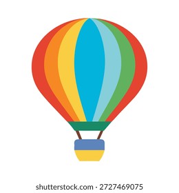 Globo de aire caliente tridimensional juguetón con las rayas del arco iris que flotan en el fondo blanco