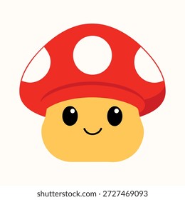 Seta tridimensional juguetona con el casquillo rojo y la cara sonriente aislada en el fondo blanco