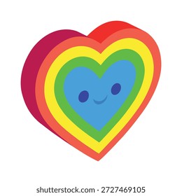 Arco iris tridimensional juguetón que forma la forma del corazón que simboliza la alegría en el fondo blanco