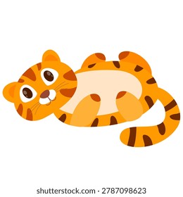 playful tiger cub stretching on ground for tiger day
