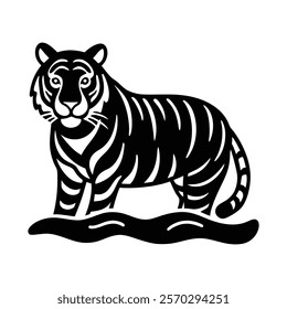 Playful tiger silhouette in water icon design