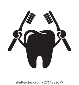Un gráfico de dientes juguetón con dos cepillos de dientes que actúan como brazos