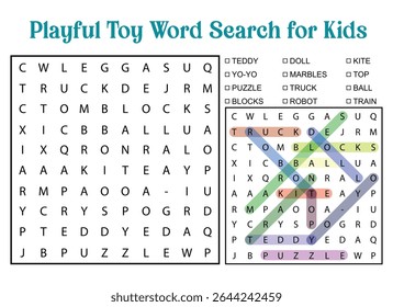 Playful Toy Word Search Puzzle for Kids Fun Educational Activity Sheet for Early Learners