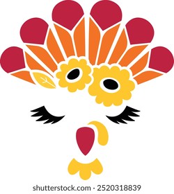 Playful turkey face cartoon vector, great for holiday-themed merchandise, posters, and digital art