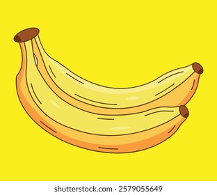 Playful Twin Banana Illustration with Vibrant Yellow Background