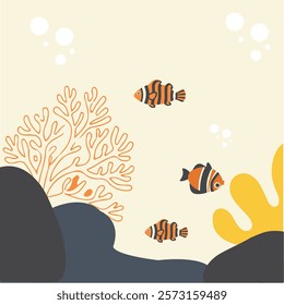 Playful Underwater Scene with Striped Fish and Vibrant Coral Reefs