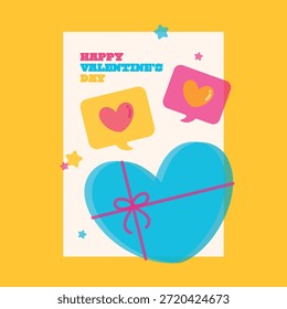 Playful Valentines Day vector layout greeting card with colorful retro style, cute sparkle elements, and cheerful romantic vibe, perfect for celebration, print, and social media.
