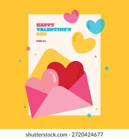 Tarjeta de felicitación juguetona del diseño del Vector del día de San Valentín con estilo retro colorido, Elementos brillantes lindos y vibración romántica alegre, perfecta para la celebración, la impresión y las redes sociales.
