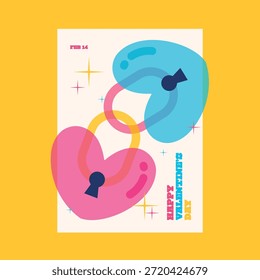 Playful Valentines Day vector layout greeting card with colorful retro style, cute sparkle elements, and cheerful romantic vibe, perfect for celebration, print, and social media.