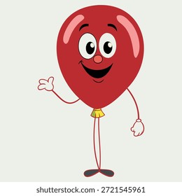Composición de Vector lúdico en estilo cartón con un divertido globo aerostático con cara, brazos y piernas perfecto para diseños infantiles y proyectos creativos.