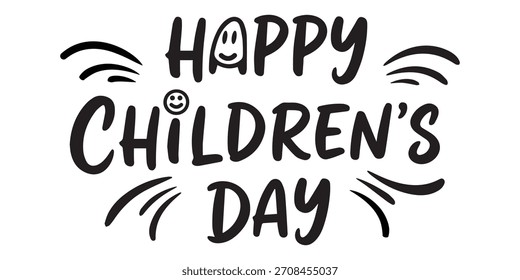 Letras de mano de Vector juguetón para "Feliz Día del Niño" con divertidos Elementos de garabatos y una estética alegre y dibujada a mano. Perfecto para eventos escolares y proyectos familiares.