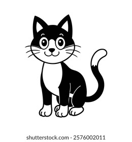 Playful vector illustration featuring a cartoon cat in line art