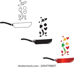 Playful vector illustration featuring vegetables taking flight from a pan, adding a touch of magic to your culinary designs. Ideal for cooking blogs, kitchen decor, and imaginative culinary projects.