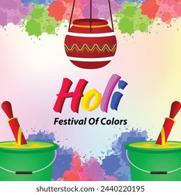 A playful vector illustration of a joyful family celebrating Holi, with cheerful expressions and colorful powder covering their faces and clothes.