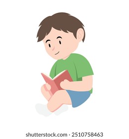 Playful Vector Illustration of a Little Boy Engrossed in a Book