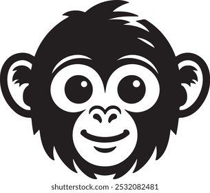 Una silueta de Vector juguetón de una cabeza de mono, con orejas redondas, una nariz Pequeña y una sonrisa traviesa. El diseño minimalista captura la naturaleza curiosa y animada del mono con una línea suave y simple