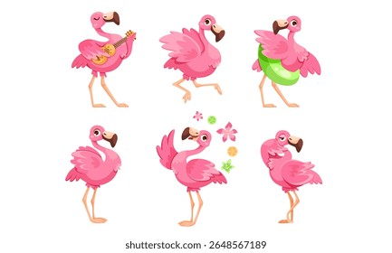 Playful and vibrant Pink Flamingos depicted in various fun and joyful poses for all to enjoy