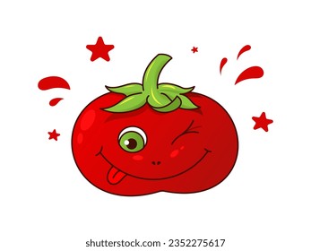 Playful and Vibrant Red Tomato Character Winking and Smiling, Illustration for Culinary, Food, and Healthy Eating Concepts
