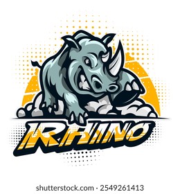 Logo de mascota de dibujos animados de rinoceronte vibrante y versátil