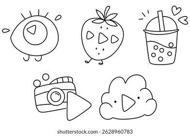 A Playful video icons featuring cute eye, strawberry, drink, camera, and cloud, perfect for creative projects