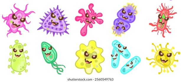 Playful Virus Character Illustrations: Hand-Drawn Microbial Representations for Use in Medical, Pharmaceutical, and Educational Applications
