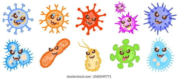 Playful Virus Character Illustrations: Hand-Drawn Microbial Representations for Use in Medical, Pharmaceutical, and Educational Applications
