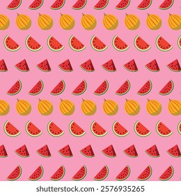 Playful Watermelon Pattern on Pink Background with Summer Vibes