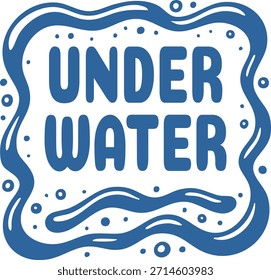 Juguetón borde azul ondulado con puntos y burbujas alrededor de letras Grandes bajo el agua.