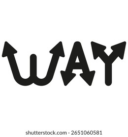 Playful way typography. Bold black arrows. Directional message concept. White background contrast.