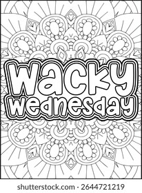 Playful Weekly Name Coloring Page for Adults. 7 Days Name Mandala Coloring Page