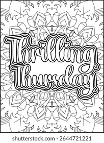 Playful Weekly Name Coloring Page for Adults. 7 Days Name Mandala Coloring Page