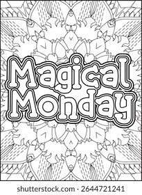 Playful Weekly Name Coloring Page for Adults. 7 Days Name Mandala Coloring Page