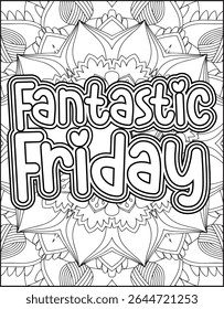 Playful Weekly Name Coloring Page for Adults. 7 Days Name Mandala Coloring Page