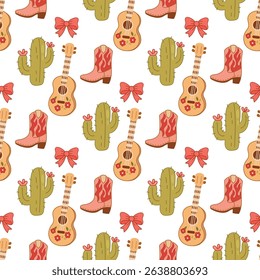 Playful Western Pattern with Guitars and Boots