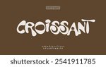 Playful whimsical alphabet, croissant-inspired letters, artistic fun font for cozy cafe or bakery logo, creative dessert branding. Groovy rounded typography with chocolatey curves. Vector typeset