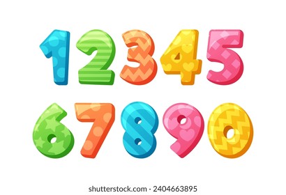 Playful And Whimsical, Children Cartoon Vector Font Numbers Feature Vibrant Colors, Rounded Edges, Vector Illustration