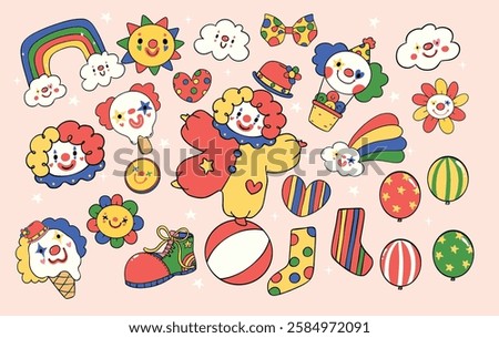 Playful and Whimsical Clown Elements Clowncore Cartoon with Hand Drawn Doodle Aesthetic Clipart Set