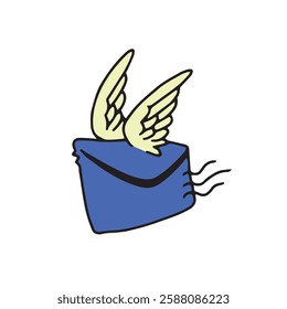 Playful and Whimsical Cute Design Illustration of a Blue Winged Envelope. Perfect for Communication-themed Assets, Digital Products, and Creative Projects!