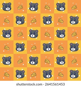 A playful and whimsical patterns featuring illustration of mouse and cheese, perfect for background, wallpaper, packaging design, gift warp, or whimsy themed design etc