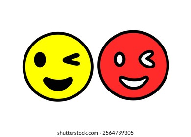 Playful winking smiley faces, one yellow, one red, symbolizing joy, humor, and emotion. Perfect for designs involving fun, positivity, and lighthearted expressions.