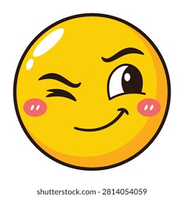 Playful Winking Yellow Face with Sly Smile Cartoon Icon