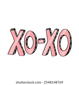 Playful XO XO hugs and kisses in bold pink lettering, ideal for Valentines Day, romantic messages, and affectionate designs.
