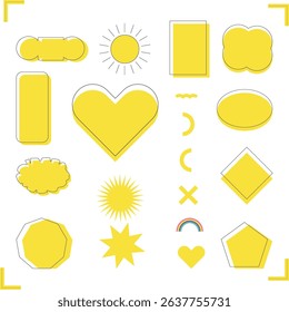 Playful Yellow Geometric Shapes with Black Outlines on White Background