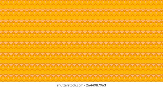 Playful yellow pattern featuring wave-like zigzag designs and geometric accents, ideal for textiles, wallpapers, and creative abstract themes.