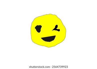 Playful Yellow Smiley Face with Winking Expression on White Background